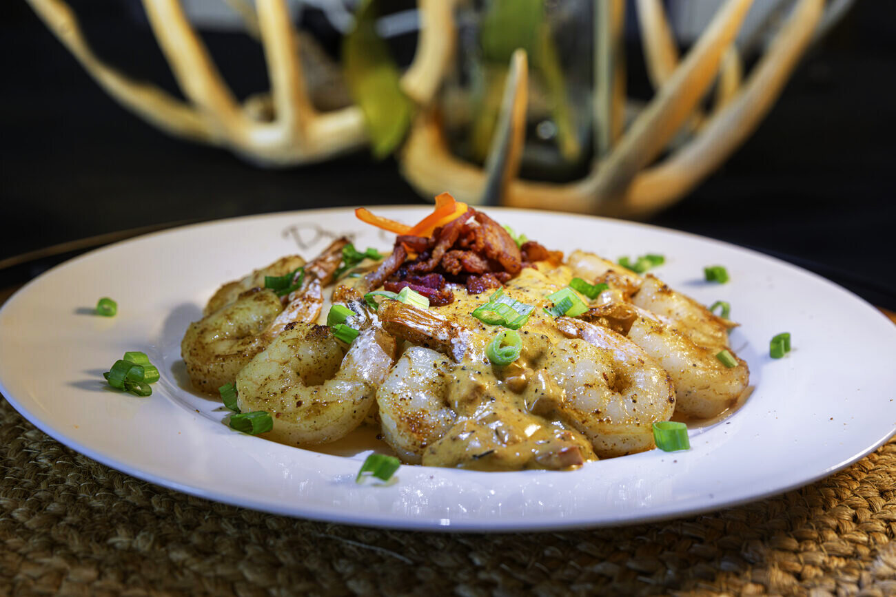 Plated shrimp dish at Dry Creek
