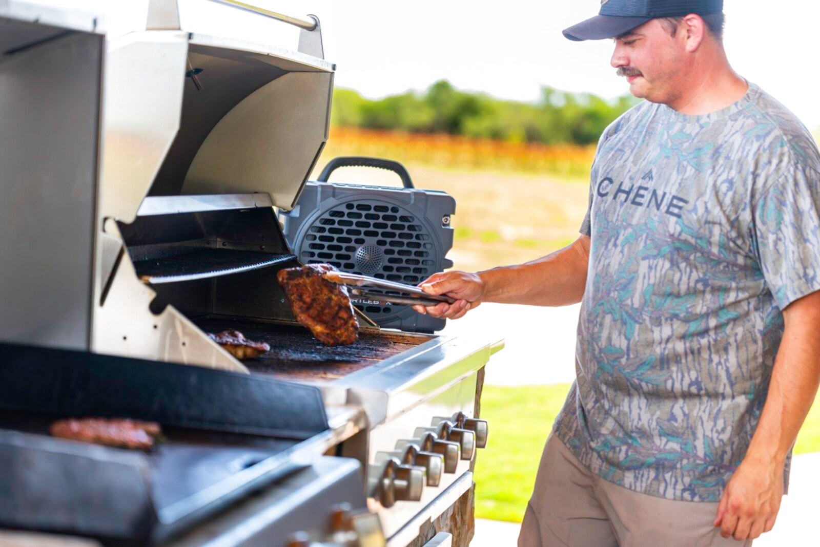 A cook at the flat-top grill