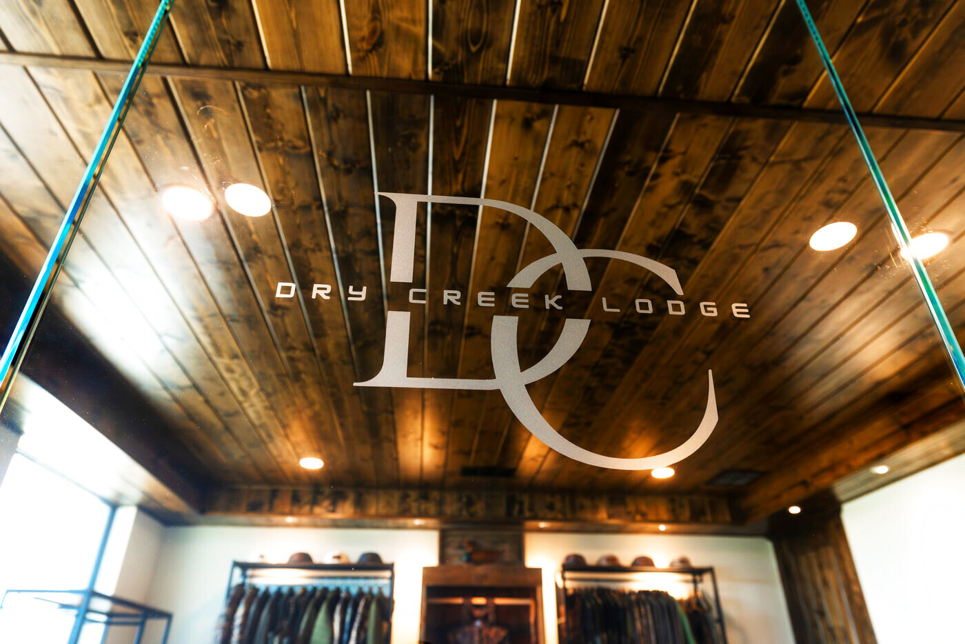 The Dry Creek logo on the timber ceiling