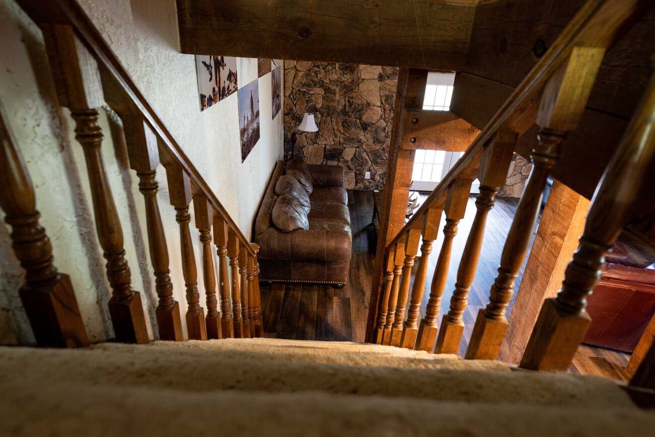 The loft staircase at Pecan Creek